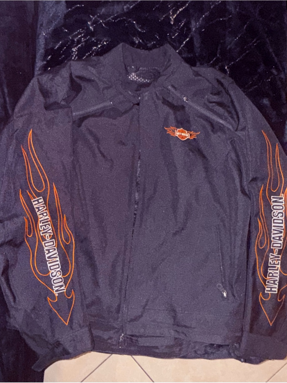 Harley-Davidson Black Jacket with Orange Flame Sleeves
